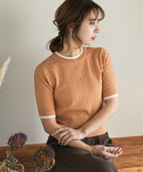 バイカラーハーフスリーブトップス【ニット】