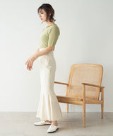 バイカラーリブニットトップス