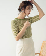 バイカラーリブニットトップス
