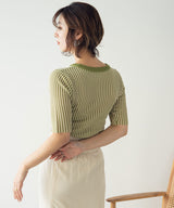 バイカラーリブニットトップス