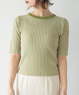 バイカラーリブニットトップス