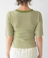 バイカラーリブニットトップス