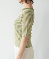 バイカラーリブニットトップス