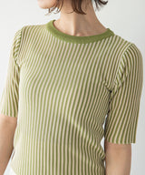 バイカラーリブニットトップス