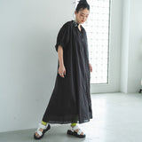 インド綿スキッパーロングワンピース