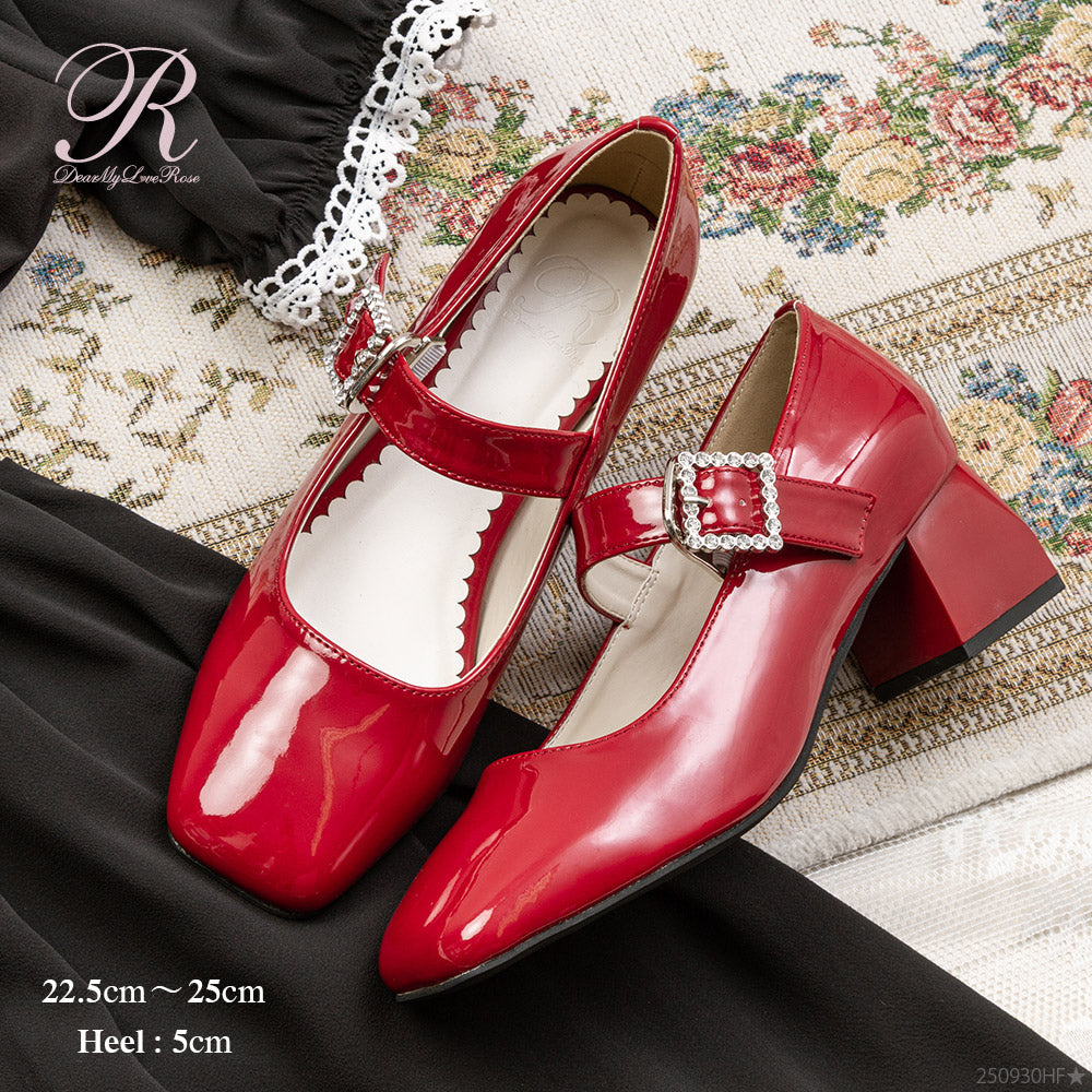 美品♡キラキラビジューストーン♡パンプス キラキラストーンバックル厚底ローファーパンプス – レディース