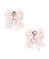 キラキラハートビジュー2個セットリボンクリップ