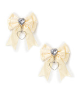 キラキラハートビジュー2個セットリボンクリップ