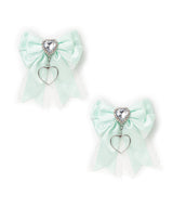 キラキラハートビジュー2個セットリボンクリップ