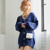 Vネックあざといビジュー釦カーディガン【ニット】