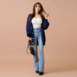 Vネックあざといビジュー釦カーディガン【ニット】