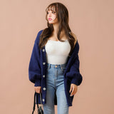 Vネックあざといビジュー釦カーディガン【ニット】