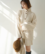 ケーブルタートルニット&ハーフパンツセットアップ