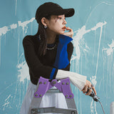 フレア袖配色プルオーバーリブニット