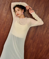 【メール便】配色メローシアーロングワンピース