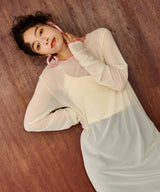 【メール便】配色メローシアーロングワンピース