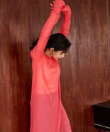 【メール便】配色メローシアーロングワンピース