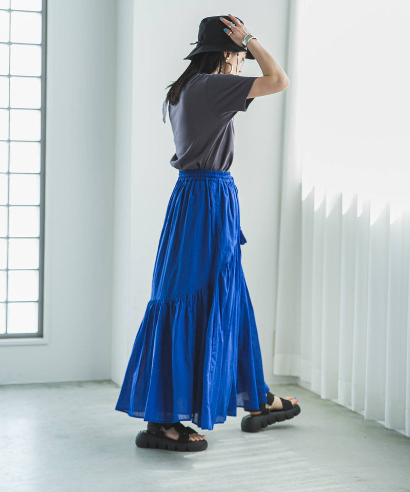【GW限定】【予約　5/9発送】インド綿ボリュームデザインギャザーマキシスカート