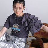 異素材フリルTシャツ【チュール】