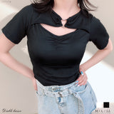 【メール便】ハートパーツバストギャザー半袖カットソートップス