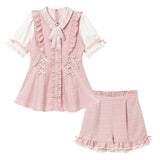 レース重ねウエストレースアップフリルセットアップ