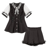 レース重ねウエストレースアップフリルセットアップ