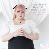 ダブルリボンオープンパフ袖カットソー