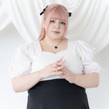 ダブルリボンオープンパフ袖カットソー