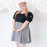 ダブルリボンオープンパフ袖カットソー