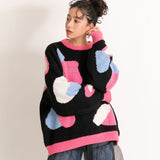 カラフルモチーフ柄オーバーサイズニット