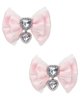 キラキラハートビジューレース2個セットリボンクリップ