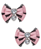 【新春セール】キラキラハートビジューレース2個セットリボンクリップ