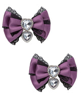 【まとめ買い対象】キラキラハートビジューレース2個セットリボンクリップ