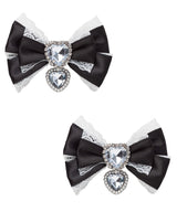 【まとめ買い対象】キラキラハートビジューレース2個セットリボンクリップ