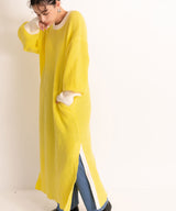 バイカラーボリュームスリーブニットワンピース