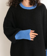 バイカラーボリュームスリーブニットワンピース