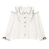 はしごレースフリルハートビジューオフショルブラウス