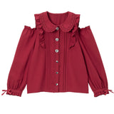 はしごレースフリルハートビジューオフショルブラウス