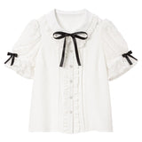 角襟レースフリルリボンガーリーブラウス