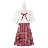 丸襟フリルリボン半袖ワンピース