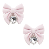 ちびベロアリボンハートパールツインヘアクリップ2個セット