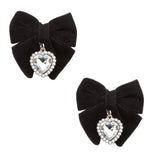 【新春セール】ちびベロアリボンハートパールツインヘアクリップ2個セット