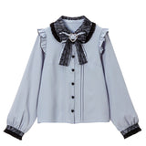 レース重ねハートリボンフリルブラウス