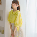 リボンドロストセーラーショートブラウス