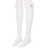 ハートパールビジューリボンレースハイソックス