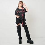 十字架パーツチェーン付オフショルカットソーチュニックトップス