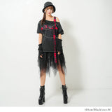 十字架パーツチェーン付オフショルカットソーチュニックトップス