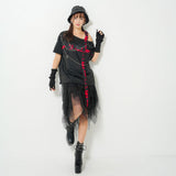 十字架パーツチェーン付オフショルカットソーチュニックトップス