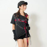 十字架パーツチェーン付オフショルカットソーチュニックトップス