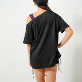 十字架パーツチェーン付オフショルカットソーチュニックトップス